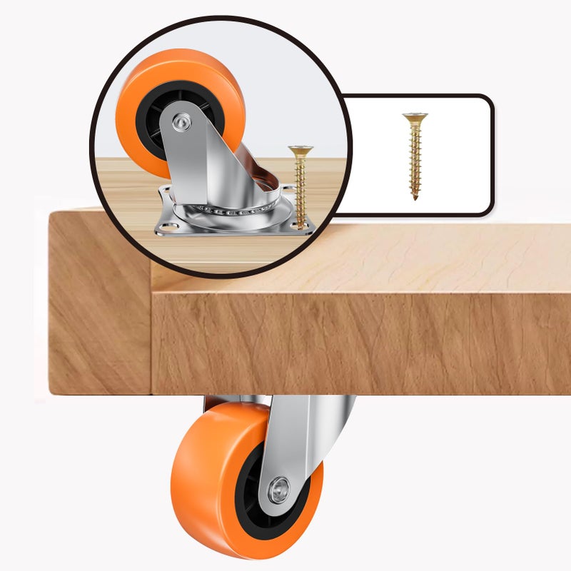 ASHGOOB 1.5 Inch Casters, ASHGOOB Caster Wheels/Casters Set of 32, 360 Swivel Universal Plate Caster Wheels for Storage Box/Small Furniture/Kitchen Appliances, Orange Polyurethane (PU) Castors (32 Pack) - Image 5
